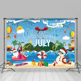 Lofaris Santa Snowman Pool Party Christmas In July Backdrop